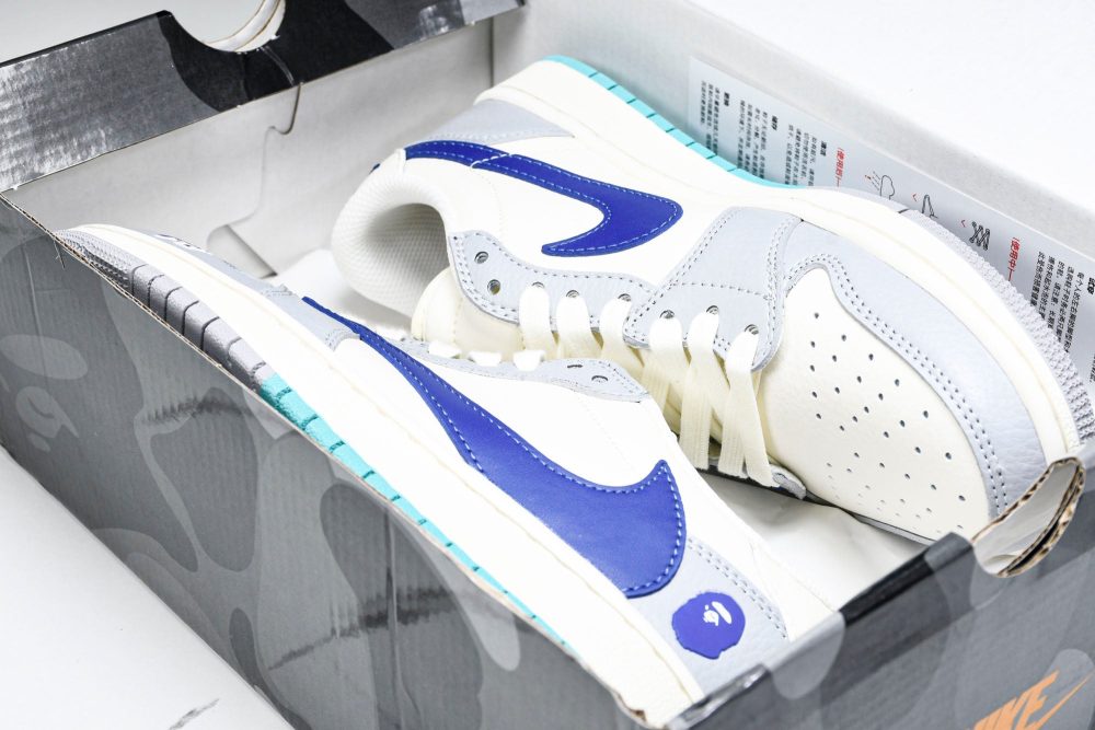 Travis Scott AJ1 Low x BAPE 'Blue Grey White' (Custom) - Image 21