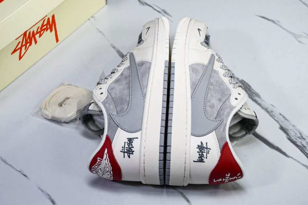 Travis Scott AJ1 Low x Stussy 'Grey White Red' (Custom) - Image 22