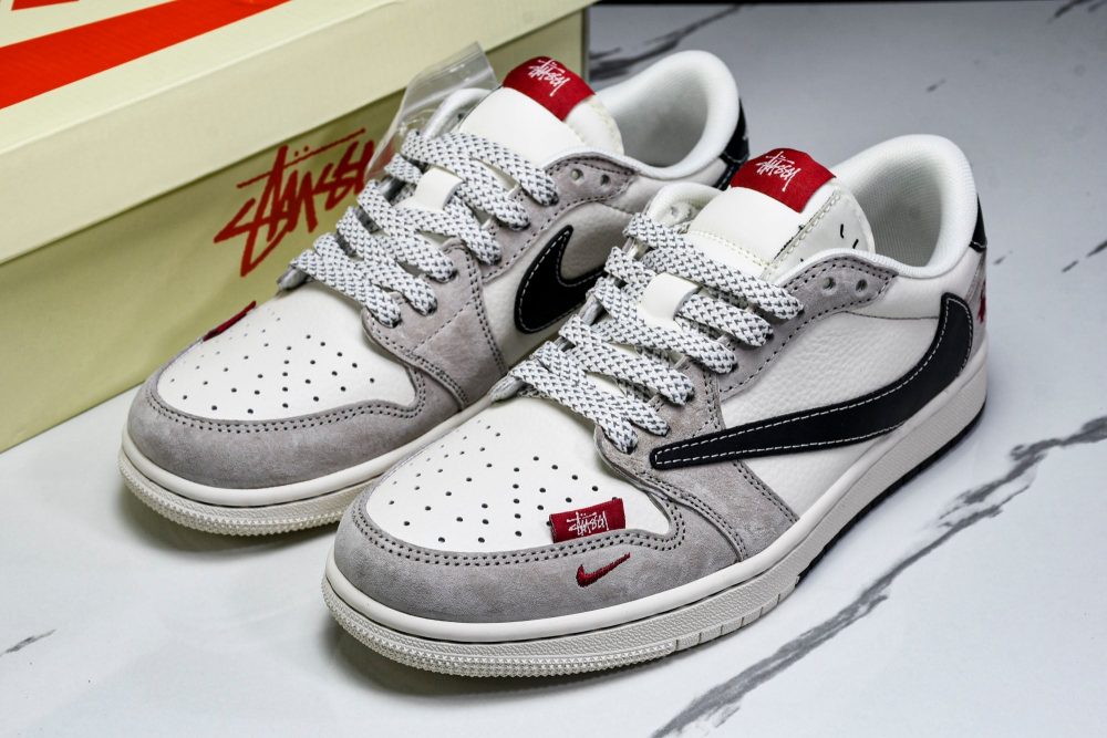 Travis Scott AJ1 Low x Stussy 'Black White Grey 2.0' (Custom) - Image 20