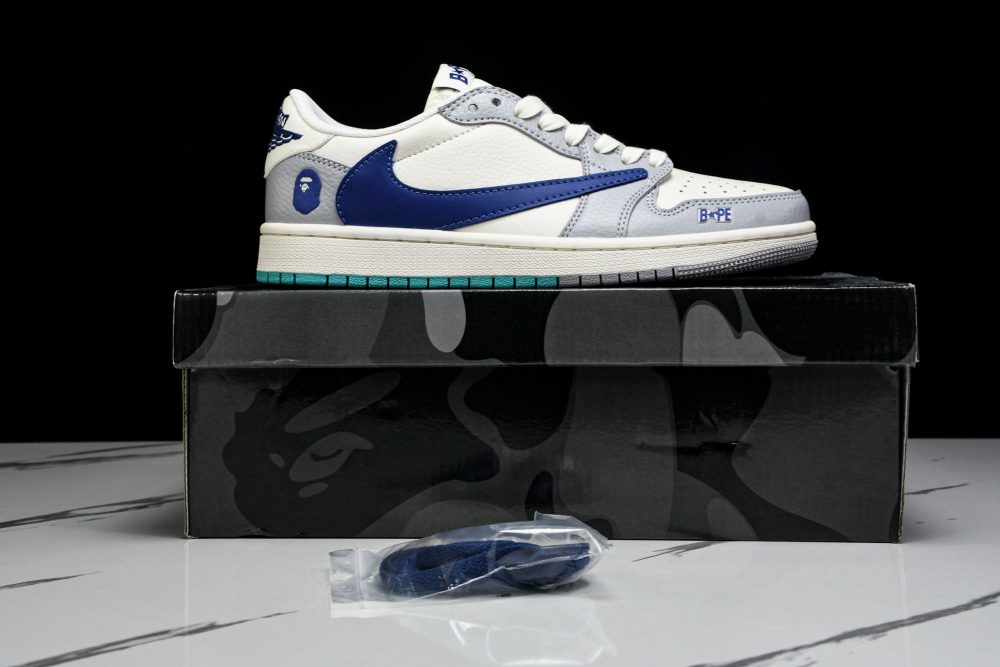 Travis Scott AJ1 Low x BAPE 'Blue Grey White' (Custom) - Image 24