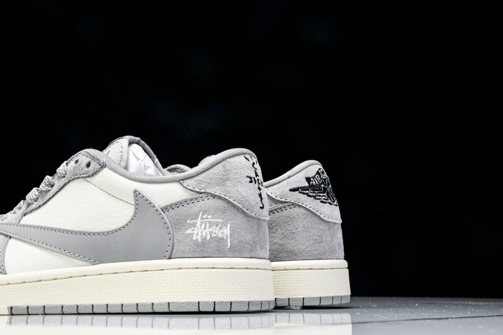 Travis Scott AJ1 Low x Stussy 'Grey White 2.0' (Custom) - Image 8