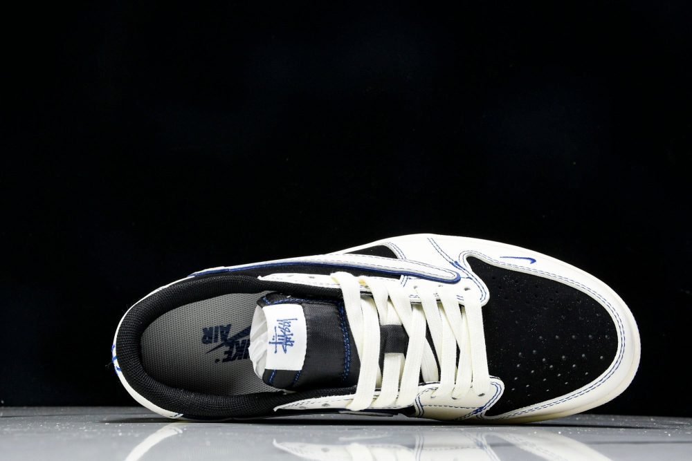 Travis Scott AJ1 Low x Stussy 'Black White Blue' (Custom) - Image 4