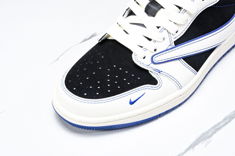 Travis Scott AJ1 Low x Stussy 'Black White Blue' (Custom) - Image 9