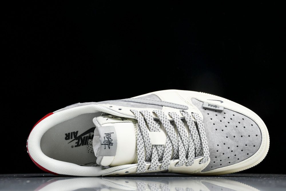 Travis Scott AJ1 Low x Stussy 'Grey White Red' (Custom) - Image 5