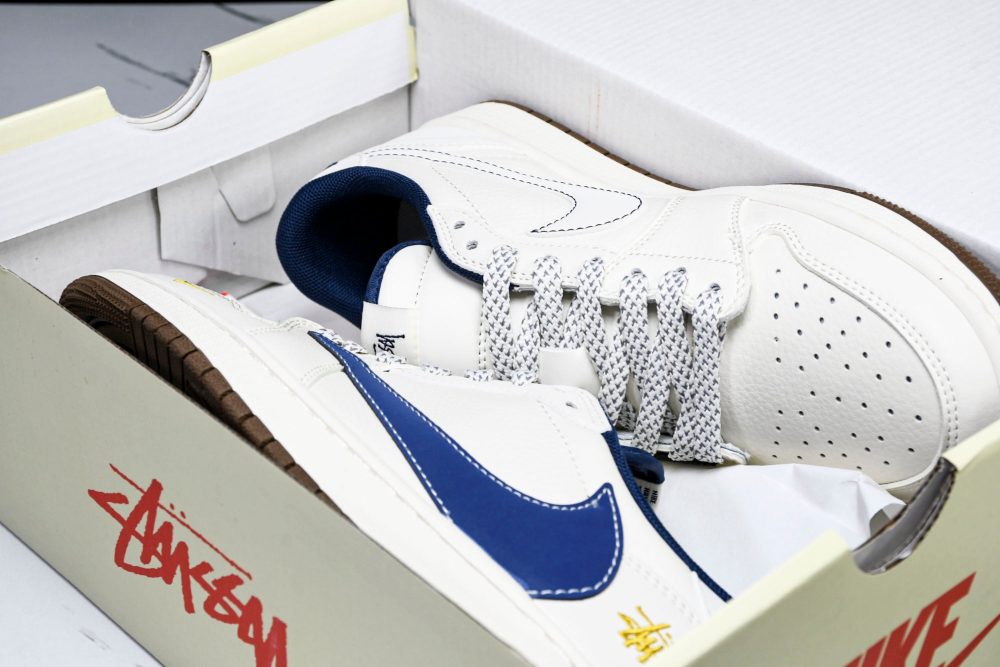 Travis Scott AJ1 Low x Stussy 'White Blue' (Custom) - Image 22