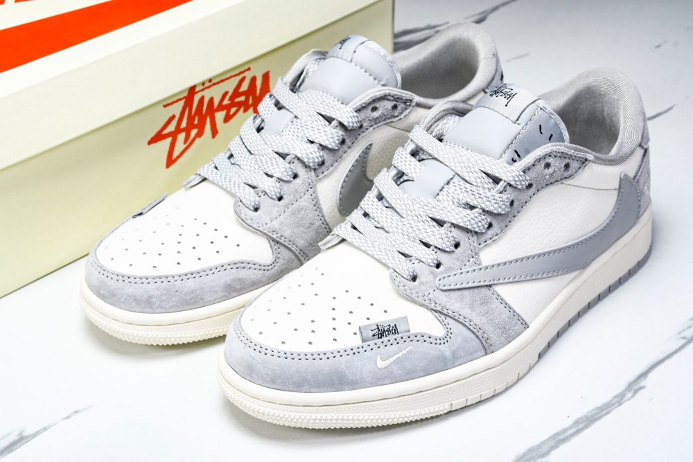 Travis Scott AJ1 Low x Stussy 'Grey White 2.0' (Custom) - Image 20