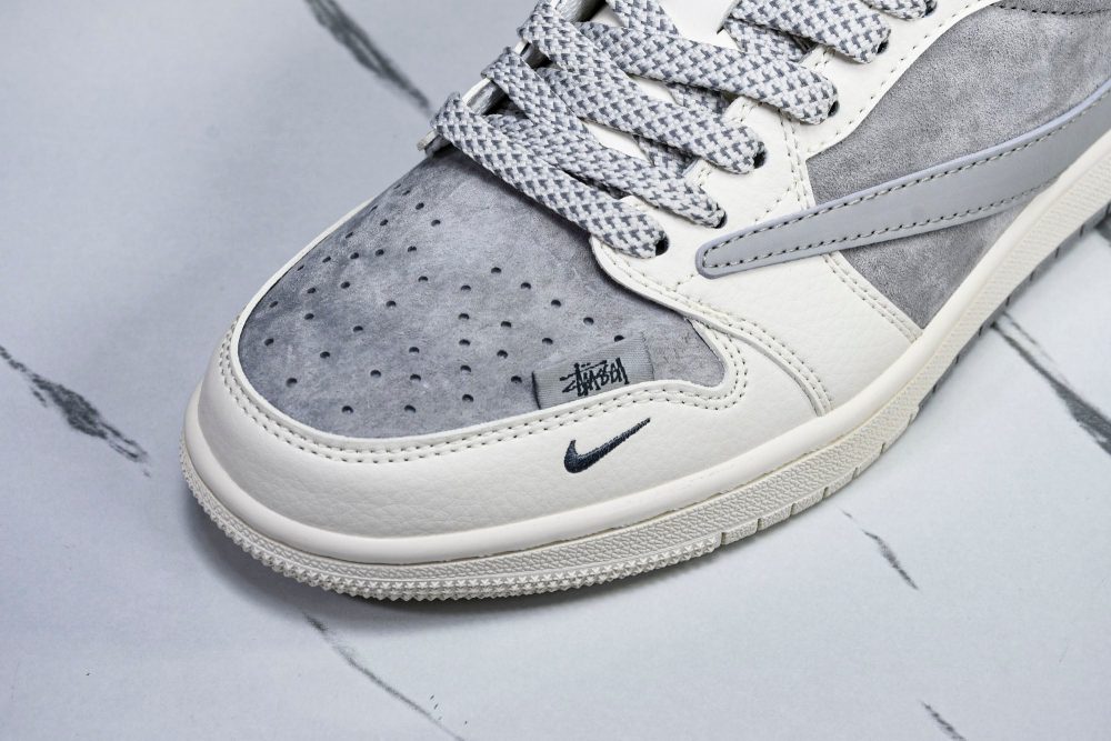 Travis Scott AJ1 Low x Stussy 'Grey White Red' (Custom) - Image 10