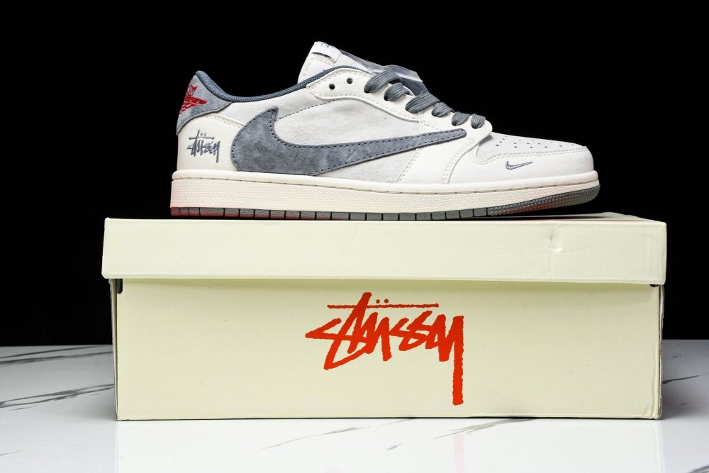 Travis Scott AJ1 Low x Stussy 'Grey White' (Custom) - Image 26