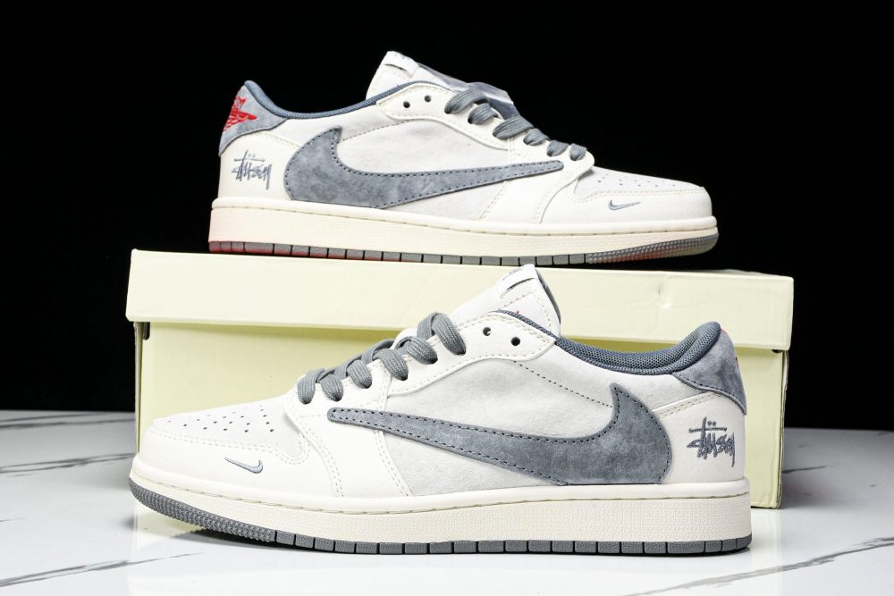 Travis Scott AJ1 Low x Stussy 'Grey White' (Custom) - Image 25