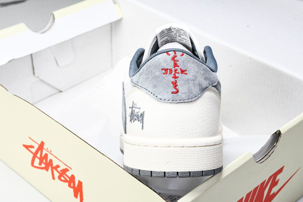 Travis Scott AJ1 Low x Stussy 'Grey White' (Custom) - Image 24