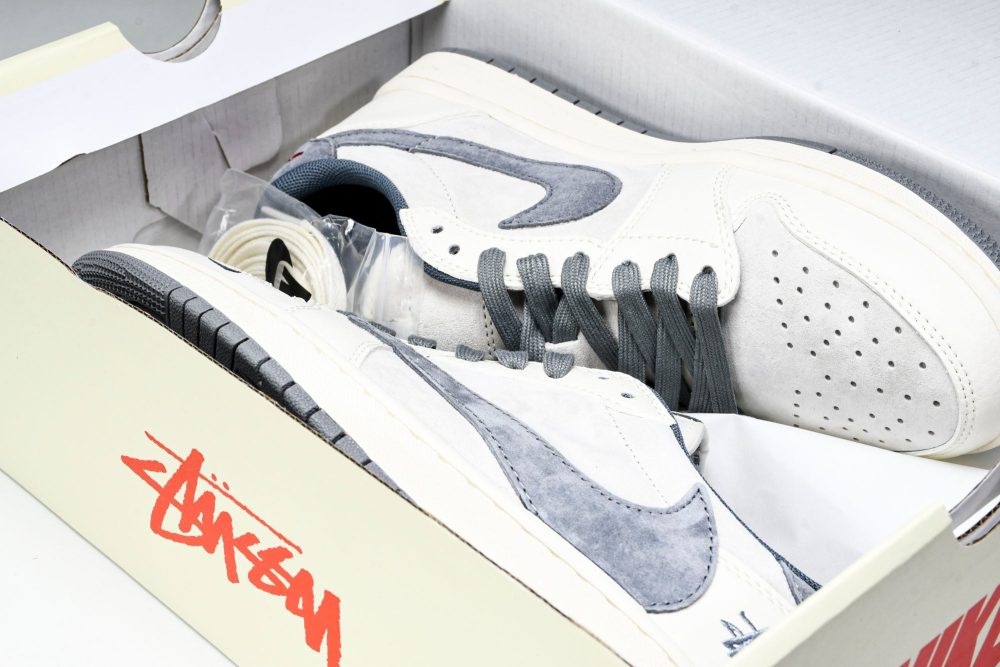 Travis Scott AJ1 Low x Stussy 'Grey White' (Custom) - Image 23