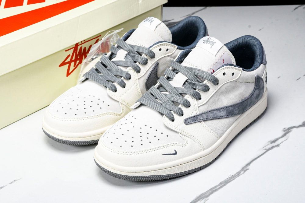 Travis Scott AJ1 Low x Stussy 'Grey White' (Custom) - Image 22