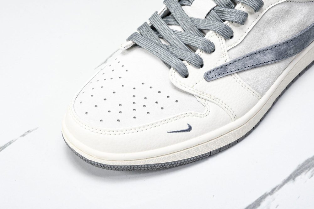 Travis Scott AJ1 Low x Stussy 'Grey White' (Custom) - Image 9