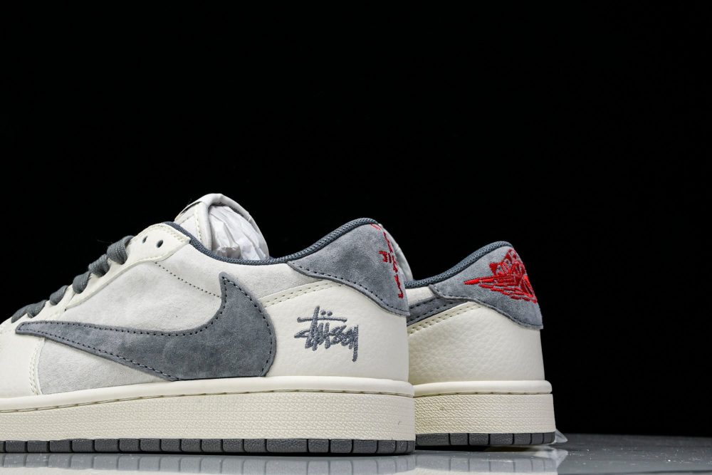 Travis Scott AJ1 Low x Stussy 'Grey White' (Custom) - Image 8