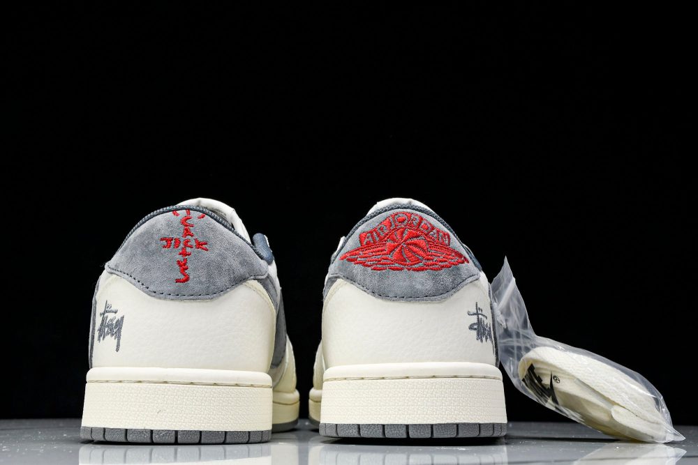 Travis Scott AJ1 Low x Stussy 'Grey White' (Custom) - Image 7