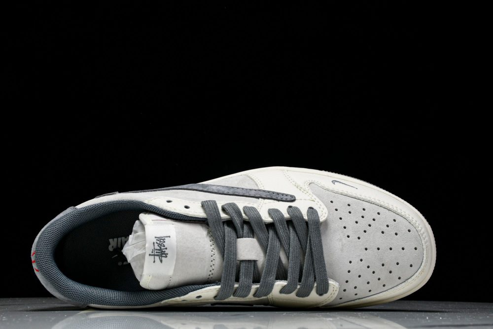 Travis Scott AJ1 Low x Stussy 'Grey White' (Custom) - Image 4