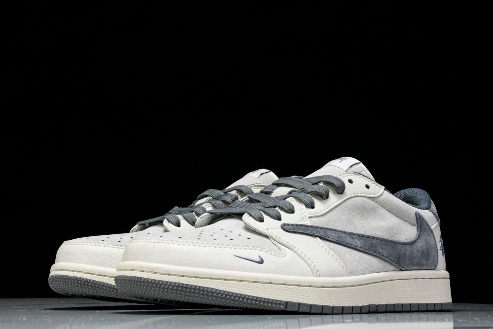 Travis Scott AJ1 Low x Stussy 'Grey White' (Custom) - Image 2