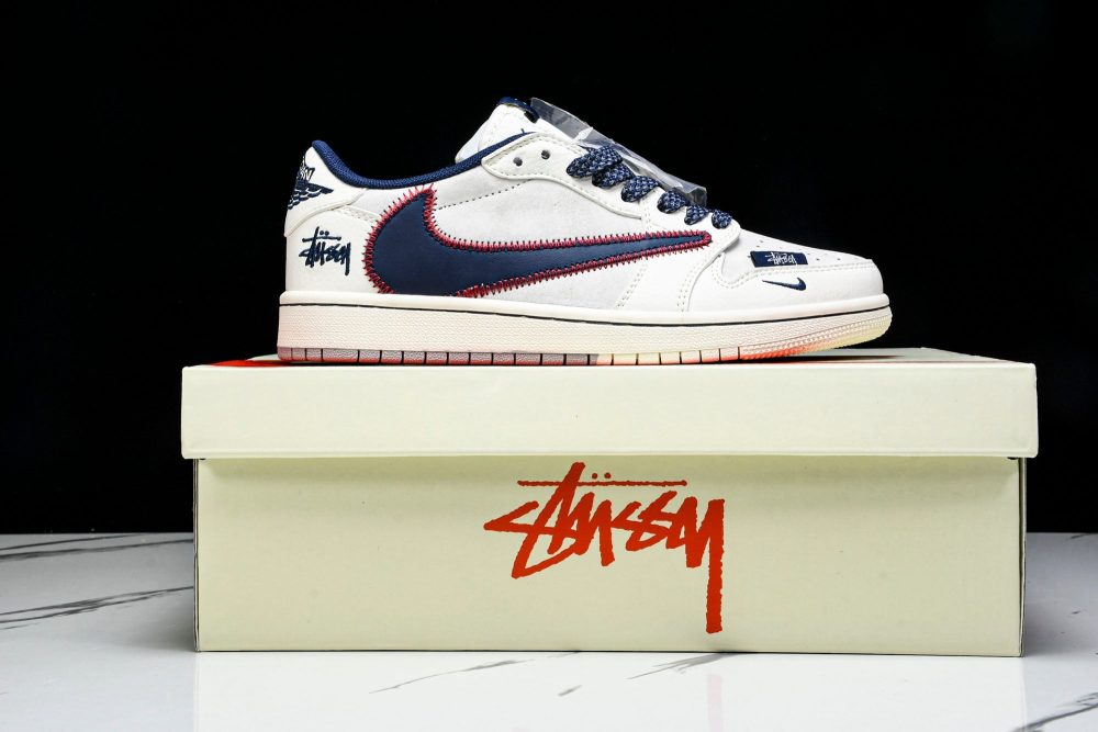Travis Scott AJ1 Low x Stussy 'White Navy' (Custom) - Image 26