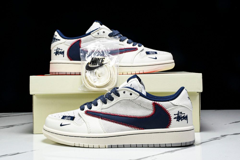 Travis Scott AJ1 Low x Stussy 'White Navy' (Custom) - Image 25