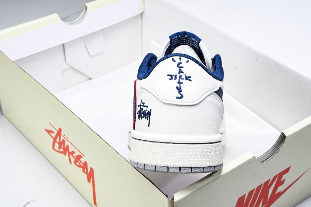 Travis Scott AJ1 Low x Stussy 'White Navy' (Custom) - Image 24