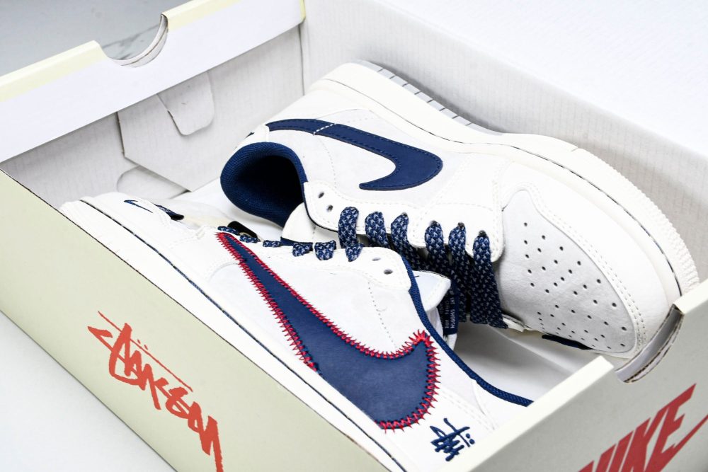 Travis Scott AJ1 Low x Stussy 'White Navy' (Custom) - Image 23