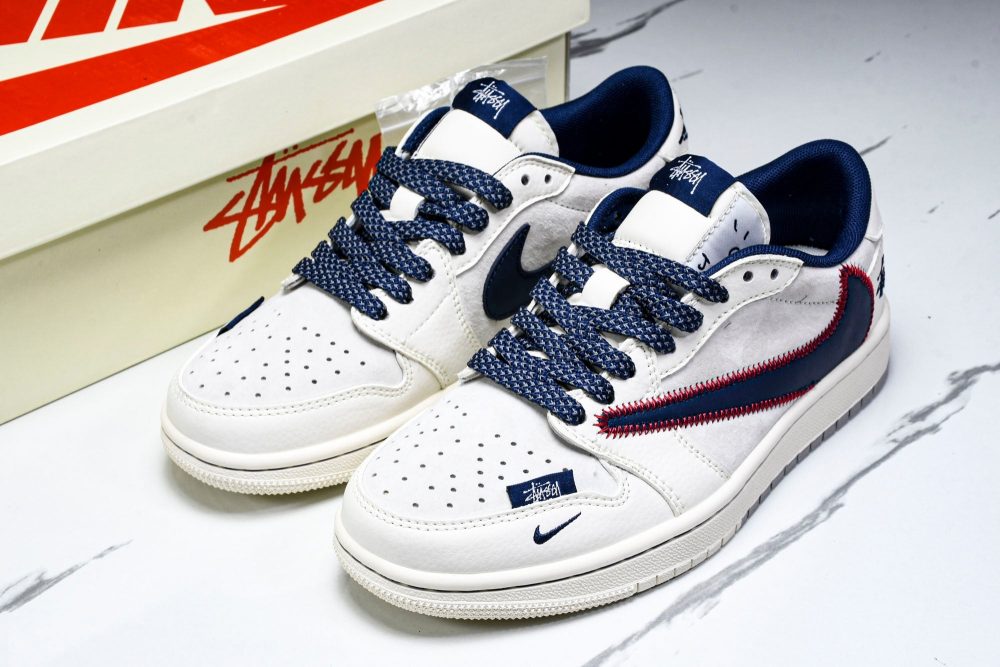 Travis Scott AJ1 Low x Stussy 'White Navy' (Custom) - Image 22