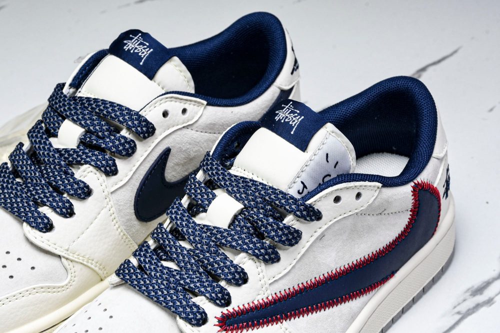 Travis Scott AJ1 Low x Stussy 'White Navy' (Custom) - Image 21