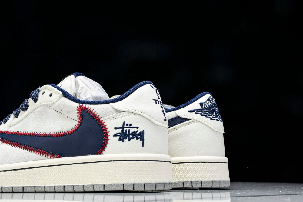 Travis Scott AJ1 Low x Stussy 'White Navy' (Custom) - Image 8