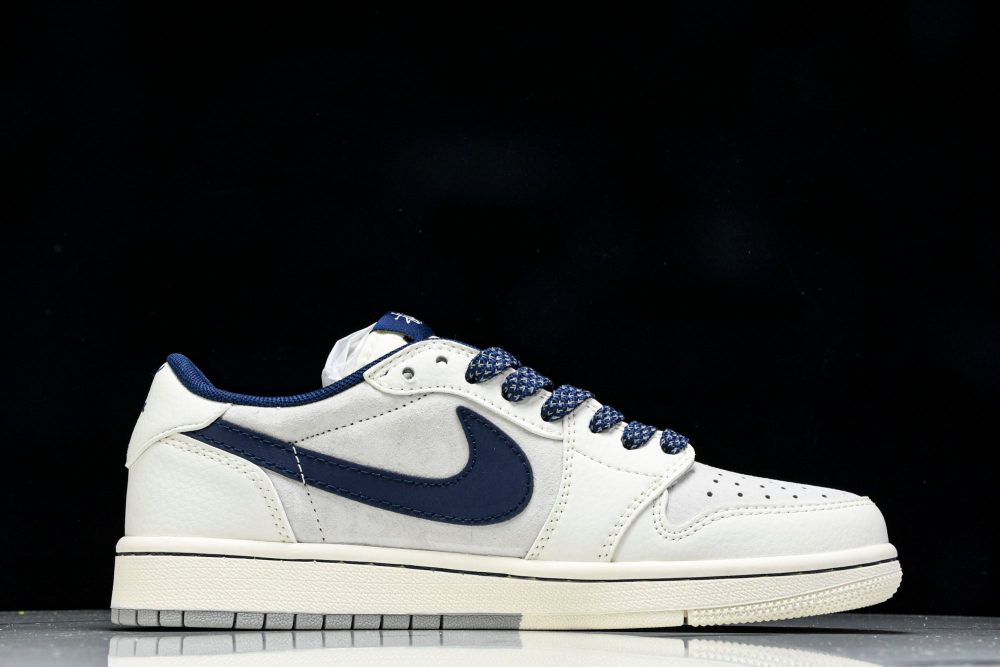 Travis Scott AJ1 Low x Stussy 'White Navy' (Custom) - Image 3