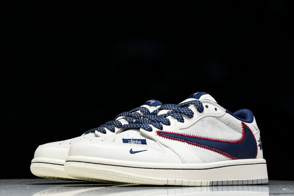 Travis Scott AJ1 Low x Stussy 'White Navy' (Custom) - Image 2