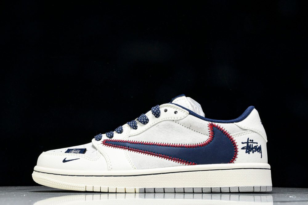Travis Scott AJ1 Low x Stussy 'White Navy' (Custom)