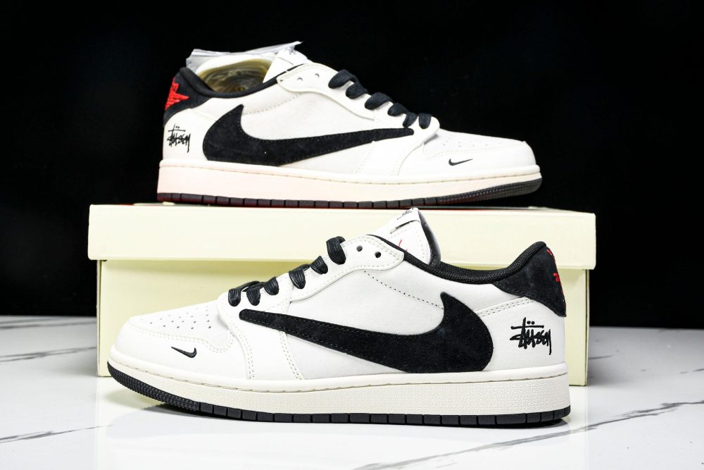 Travis Scott AJ1 Low x Stussy 'White Black' (Custom) - Image 25