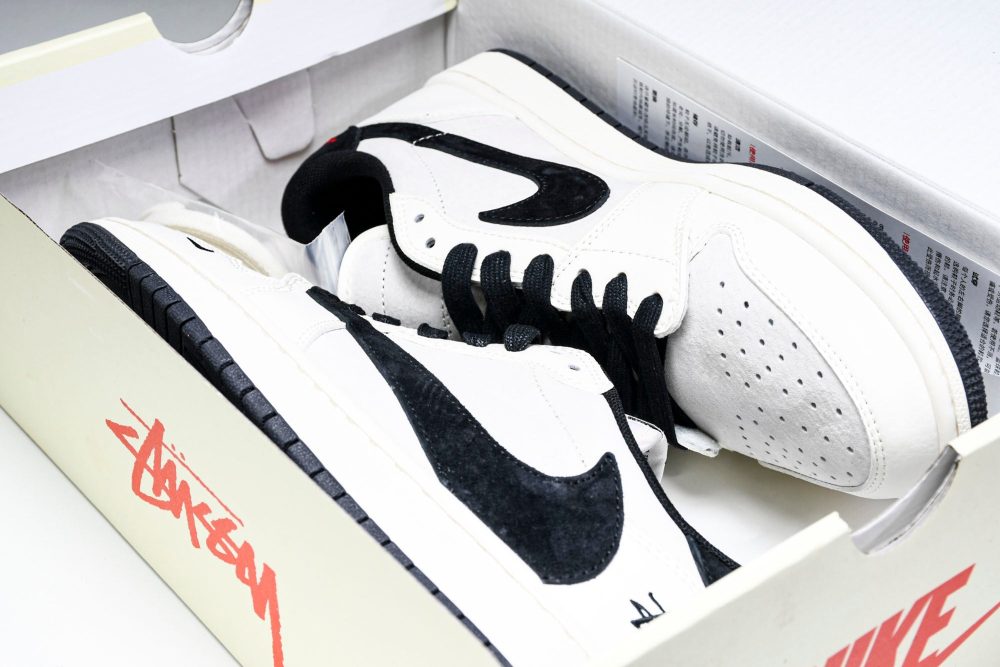 Travis Scott AJ1 Low x Stussy 'White Black' (Custom) - Image 23