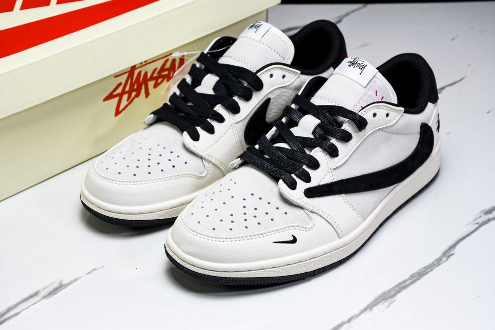 Travis Scott AJ1 Low x Stussy 'White Black' (Custom) - Image 22