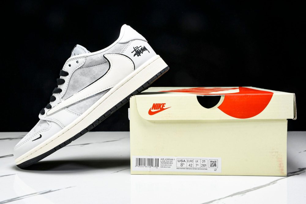 Travis Scott AJ1 Low x Stussy 'Silver Grey' (Custom) - Image 27