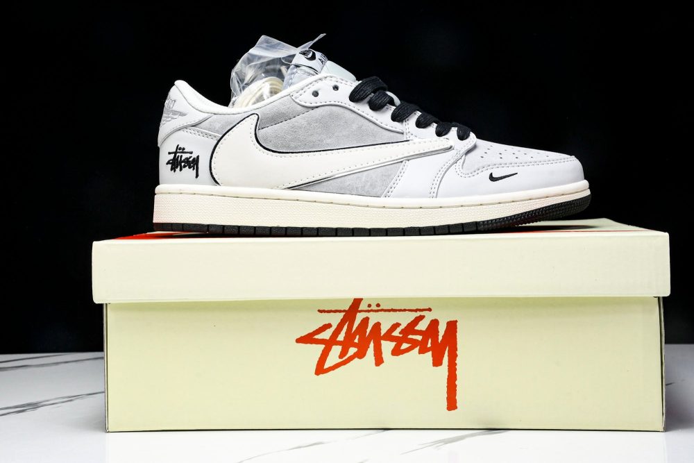 Travis Scott AJ1 Low x Stussy 'Silver Grey' (Custom) - Image 26
