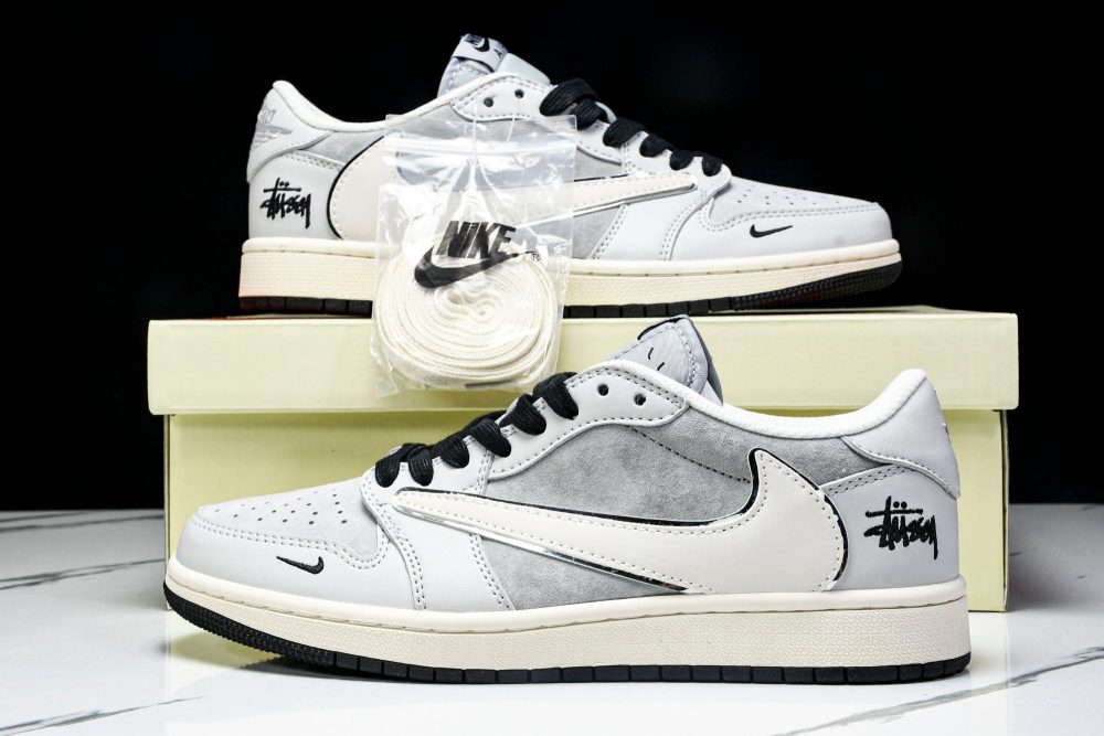 Travis Scott AJ1 Low x Stussy 'Silver Grey' (Custom) - Image 25