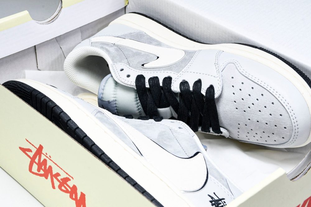 Travis Scott AJ1 Low x Stussy 'Silver Grey' (Custom) - Image 23