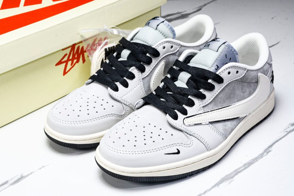 Travis Scott AJ1 Low x Stussy 'Silver Grey' (Custom) - Image 22