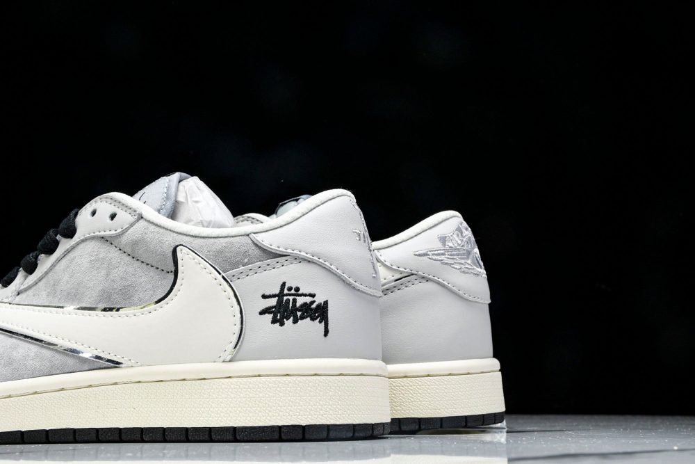 Travis Scott AJ1 Low x Stussy 'Silver Grey' (Custom) - Image 8