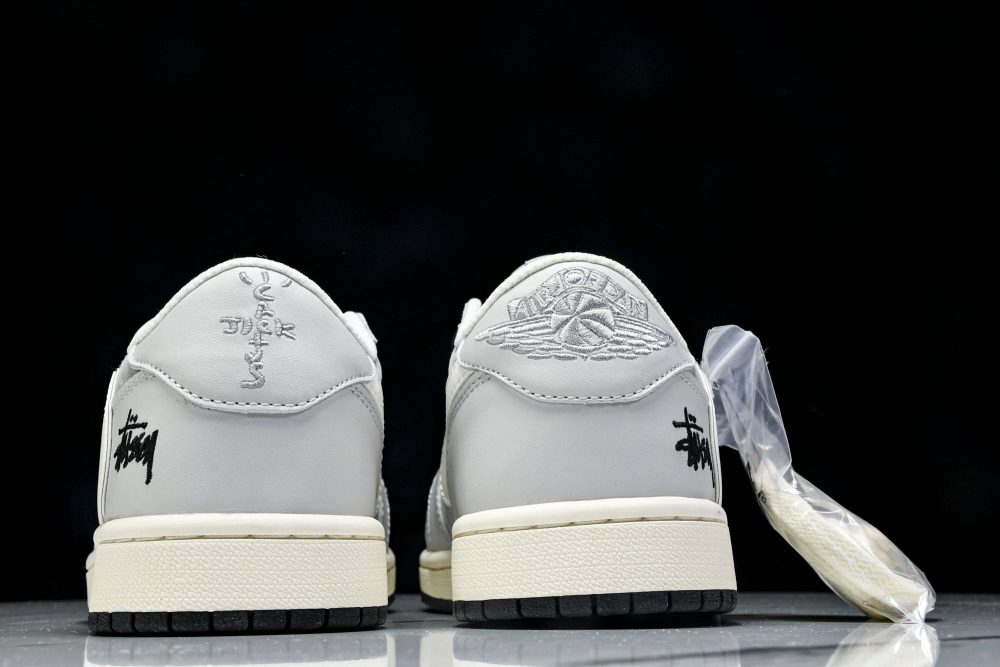 Travis Scott AJ1 Low x Stussy 'Silver Grey' (Custom) - Image 7