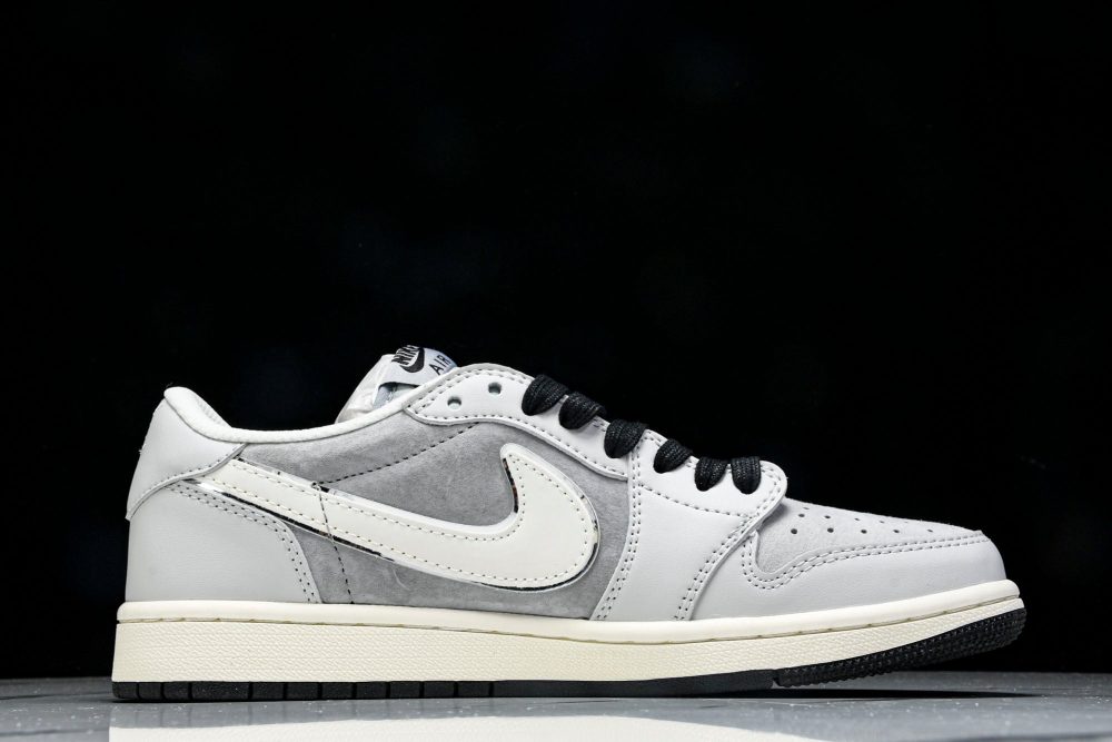 Travis Scott AJ1 Low x Stussy 'Silver Grey' (Custom) - Image 3