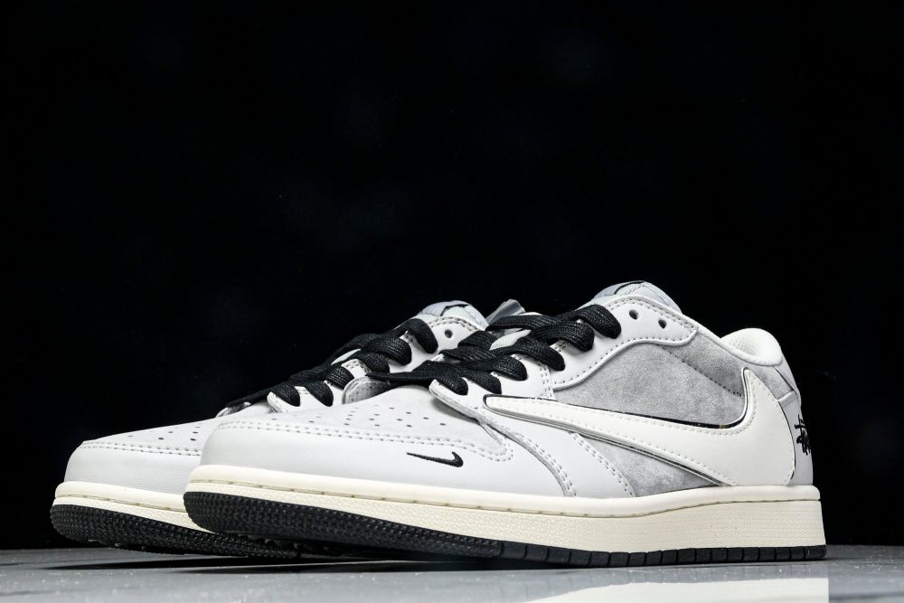 Travis Scott AJ1 Low x Stussy 'Silver Grey' (Custom) - Image 2