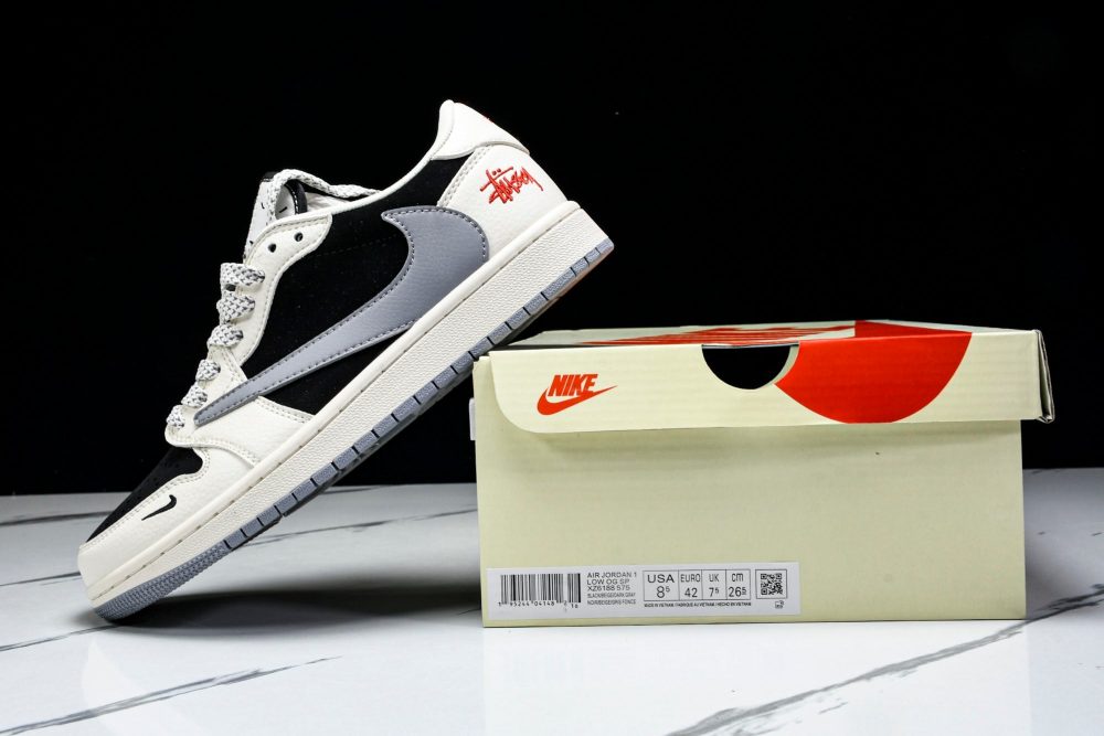 Travis Scott AJ1 Low x Stussy 'White Black Grey Red' (Custom) - Image 27