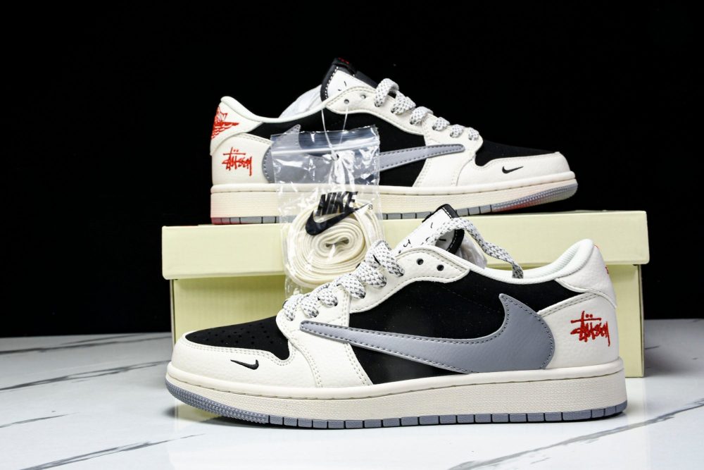 Travis Scott AJ1 Low x Stussy 'White Black Grey Red' (Custom) - Image 25
