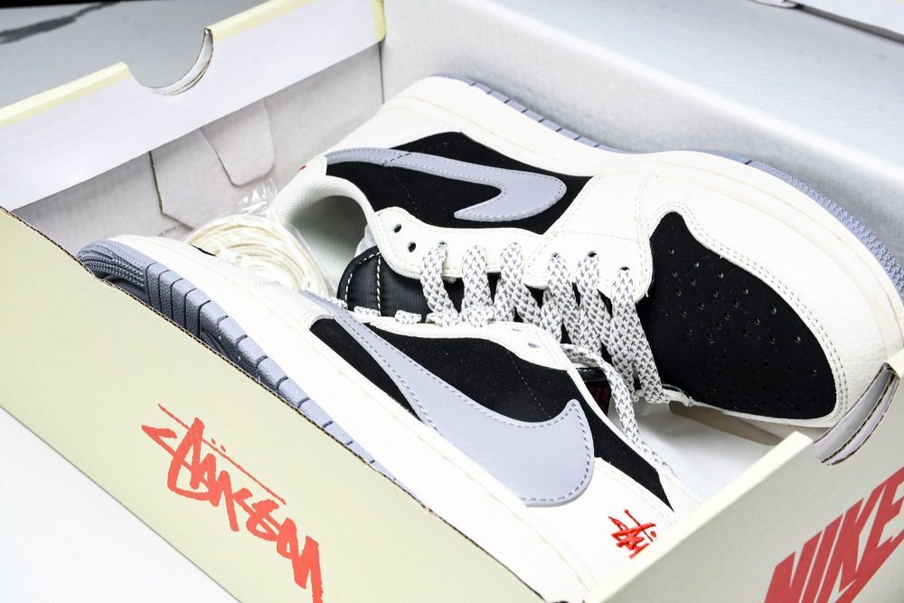 Travis Scott AJ1 Low x Stussy 'White Black Grey Red' (Custom) - Image 23