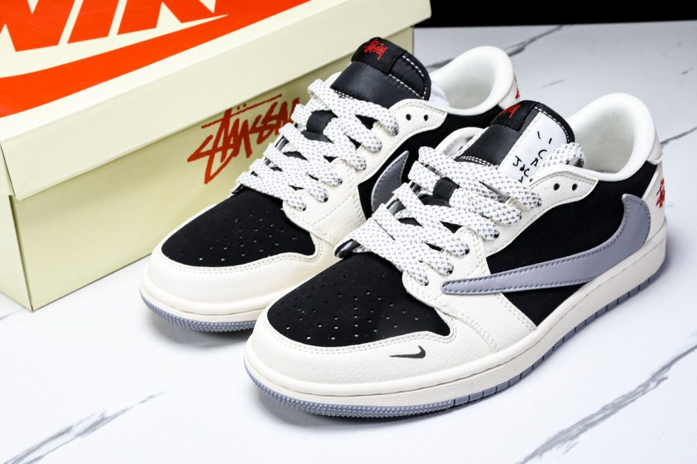 Travis Scott AJ1 Low x Stussy 'White Black Grey Red' (Custom) - Image 22