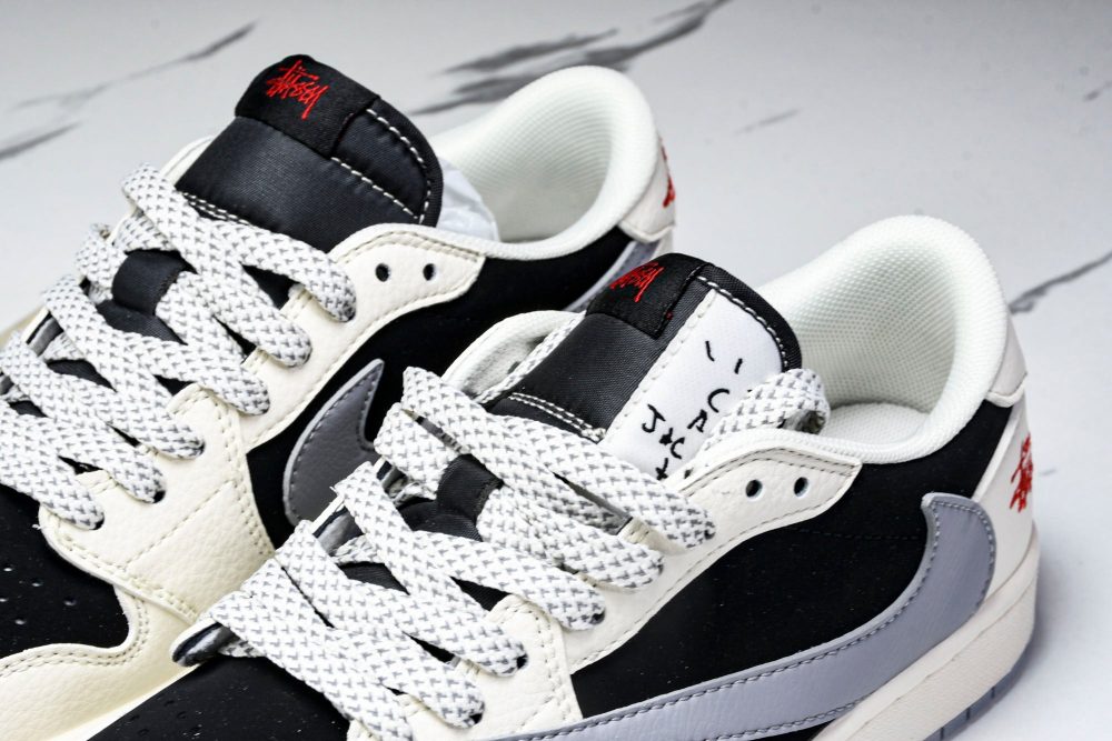 Travis Scott AJ1 Low x Stussy 'White Black Grey Red' (Custom) - Image 21