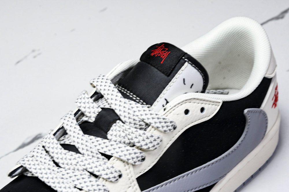 Travis Scott AJ1 Low x Stussy 'White Black Grey Red' (Custom) - Image 10