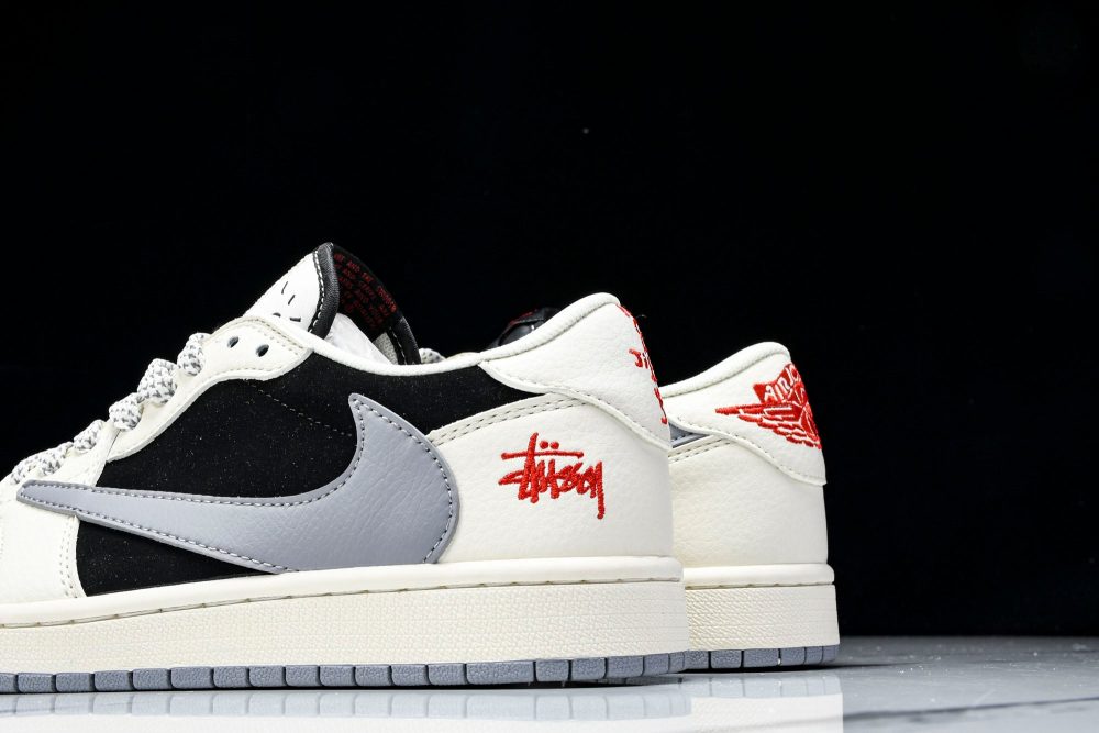 Travis Scott AJ1 Low x Stussy 'White Black Grey Red' (Custom) - Image 8